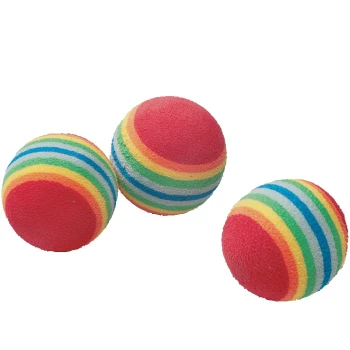 Regenbogenbälle, 3Stk. ca. 4cm, rot Drei bunte Gummibälle in Rot und Regenbogenstreifen, ideal für die Spielzeit mit Haustieren.