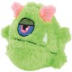 Groen pluchen eenogig monster huisdierspeelgoed met roze hoorns en een witte tand.