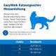 EasyWalk Katzen-Geschirr-Maßanleitung, mit einer blauen Katzensilhouette, Größentabelle und Anweisungen zur Messung des Brustumfangs.