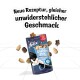 Felix Knabber Mix Katzenleckerlipackung mit einer verspielten schwarz-weißen Katze und dem Text: "Neue Rezeptur, gleicher unwiderstehlicher Geschmack."