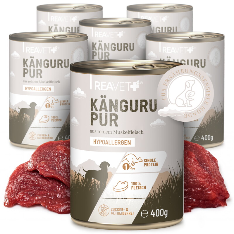 REAVET Hundenassfutter - Känguru PUR | 6 x 400g
