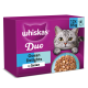 Whiskas Duo „Ocean Delights in Gelee“ Katzenfutter-Packung mit Katzenkopf, Schale mit Nassfutter und Angabe „12 x 85 g“