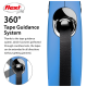 Blue pet leash with a 360° tape guidance system, featuring a black tape and a chrome attachment point, with descriptive text.