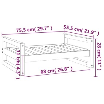 Wandmontiertes Haustierbett Maße: 75,5 cm x 55,5 cm x 28 cm, mit lamelliertem Design und 11 cm Höhe.