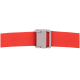 Rote Haustierhalsband mit einer grauen Schnalle, vor einem weißen Hintergrund präsentiert.