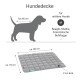 Graue Hundedecke für mittelgroße Hunde, etwa 80 cm mal 70 cm groß und 2 cm dick, geeignet für Rassen wie Beagle und Französische Bulldogge.