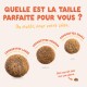 Franse advertentiekop 'Quelle est la taille parfaite pour vous?' toont brokformaten: Large 18 mm, Medium 14 mm, Small 10 mm