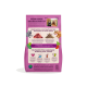 Roze hondenvoerzak met Duitse kop "WENN HUNDE KOCHEN KÖNNTEN", foto's van twee honden en illustraties van ingrediënten.