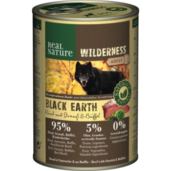 WILDERNESS Adult Black Earth Rind mit Strauß & Büffel 6x400 g