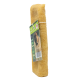 Ein Hundekauspielzeug in rechteckiger Form, mit einer strukturierten Oberfläche, mit einem Etikett, das das Bild eines Hundes und Produktdetails zeigt.