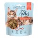 Die Verpackung von Cat's Love Pure Bites gefriergetrockneten Rindfleisch-Leckerlis zeigt eine Maine Coon und hebt 100% Fleisch, keine Zusatzstoffe und hundefreundlich hervor.