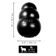 Zwart KONG-rubberen hondenspeelgoed met in reliëf 'KONG', afmetingen 5" / 12,7 cm bij 3,5" / 8,8 cm, label XL 60–90 lb 27–41 kg
