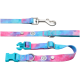 Bunte Hundeleine mit einem Farbverlauf von Pink und Blau, mit einem Metallclip und verstellbarem Schnallenverschluss.