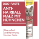 GimCat Duo-Paste Anti-Haarball-Malz mit Huhn in Tube, zeigt Katzenmotiv; Text 'DUO-PASTE ANTI-HAIRBALL MALZ MIT HÜHNCHEN'.