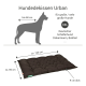 Schwarzes Hundebett für große Hunde, mit den Maßen von etwa 100 cm mal 80 cm und 9 cm dick, geeignet für Rassen wie Deutsche Schäferhunde und Dobermänner.