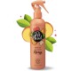 Pet Head Quick Fix Trockenreinigungsspray im Pfirsichduft, 300ml Flasche mit Arganöl, umgeben von Pfirsich- und Blatgrafiken.