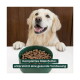 Golden Retriever mit Schüssel voller Kroketten; deutscher Text: 'Komplettes Alleinfutter, unterstützt eine gesunde Verdauung'