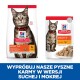 Opakowanie karmy dla kotów Hill's Science Plan: kot pręgowany, "ADULT 1-6" z ikoną kurczaka, "KAWAŁKI KURCZAKA I SOSU," oraz tekst w języku polskim poniżej.