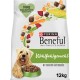 Purina Beneful Hundefutterbeutel mit lächelndem Hund und Futterschale; Aufschriften „Wohlfühlgewicht“, „Mit Huhn und Gartengemüse“, „12 kg“.