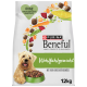 Purina Beneful Hundefutterbeutel mit lächelndem Hund und Futterschale; Aufschriften „Wohlfühlgewicht“, „Mit Huhn und Gartengemüse“, „12 kg“.