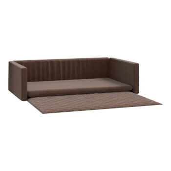 Braunes Haustiersofa mit ausziehbarem Bett, mit einer strukturierten Oberfläche und gepolsterten Seiten für Komfort.