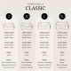 Größentabelle für Haustierbetten mit der Bezeichnung "CLASSIC", die Abmessungen und empfohlene Hunderassen für die Größen S, M, L und XL detailliert.