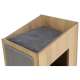 Holz-Haustierbett mit einem grauen Kissen oben und einer strukturierten Seitenwand, entworfen für Komfort und Stil.