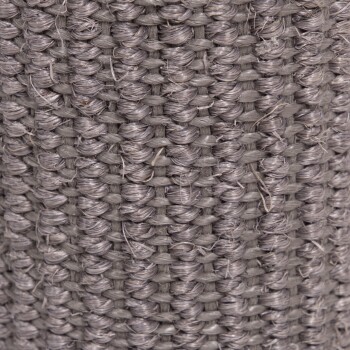 Nahaufnahme eines strukturierten, grauen gewebten Haustierbettstoffs, der komplizierte Muster und Fasern zeigt.