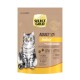 Selecteer een verpakking kattenvoer van Gold met een grijze tabby kat. De tekst bevat "ADULT Indoor" en "Geflügel mit Reis" (Vogel met Rijst).