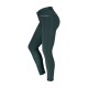 Dunkelgrüne Reitleggings mit hohem Bund und strukturierten Kniepatches, mit reflektierendem Besatz.