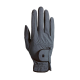 Graue Tierpflegehandschuh mit strukturierter Oberfläche und verstellbarem Handgelenkband, palm-up auf einem weißen Hintergrund präsentiert.