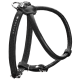 Schwarzes Haustiergeschirr mit dekorativen Strasssteinen, mit verstellbaren Riemen und einem Metall-D-Ring zur Leinenbefestigung.
