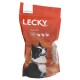 Rote Tüte LECKY Hundefutter mit einem schwarz-weißen Hund auf der Vorderseite, beschriftet mit "Classic LECKY" und traditionellen Fütterungssymbolen.