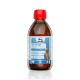 Braune Flasche mit Ohrpflegelösung für Hunde und Katzen, beschriftet mit 'Ohrpflege', mit einem roten Deckel und Bildern eines Hundes und einer Katze.