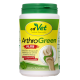 Behälter von cdVet ArthroGreen Plus, einem natürlichen Ergänzungsmittel zur Unterstützung von Gelenken und Knorpel, beschriftet "100% NATUR" mit einem grünen Deckel.