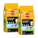 Zwei Säcke Pedigree-Hundefutter, beschriftet mit "Professionelle Ernährung" und "Junior", jeweils 12 kg schwer, mit einem Golden Retriever auf der Vorderseite.