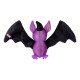 Purple textured plush bat dog toy with large black wings, orange-trimmed ears, purple feet and 'KONG' tag on left wing.
