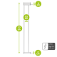 Weißes Haustiergitter mit beschrifteten Abmessungen: Höhe 77 cm, Breite 5,5 cm und Tiefe 4 cm, mit Installationsbolzen.