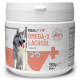 Behälter mit REAVET Omega-3 Lachsölkapseln für Haustiere, mit einem Bild eines Huskys, 360g, 500 Kapseln, mit natürlichen Inhaltsstoffen.
