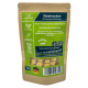 Friandises pour chiens Käsebrocken dans un sac en papier brun de 50g, avec un texte vert mettant en avant des ingrédients végétariens, sans gluten et 100% fromage.
