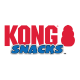 KONG SNACKS-Logo: fettrote 'KONG' mit roter Spielzeugsilhouette und blauem 'SNACKS'-Schriftzug, weiß/grau umrandet.