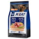 Hundefutterverpackung mit 'NUTRI QM M!EAT' mit 70 % tierischem Protein und 30 % pflanzlichem Protein, als sensitive Formel gekennzeichnet, 1,4 kg.