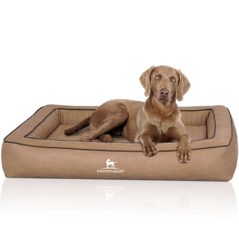 Orthopädisches Hundebett aus Laser gestepptem Kunstleder Montego braun/ beige XXXL