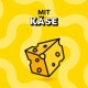 Gelber Hintergrund mit einem Cartoon-Käsekeil und dem deutschen Text „MIT KÄSE“.
