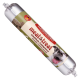 Silberne, folienverpackte Rolle mit der Aufschrift 'meat&treat', schneidbare Trainingswurst für Hunde (FLEISCHESLUST) mit Foto eines glücklichen Hundes.