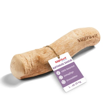 Natürliches Holzspielzeug für Haustiere, mit einer glatten, hellen Oberfläche und abgerundeten Enden, ideal zum Kauen und Spielen.