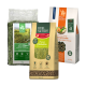 Drei Real Nature Tierfutterprodukte: 1kg "Grüne Natur" Heu, 8kg "Premium Dinkelstreu" Einstreu und 1500g "Zwergkaninchen" Pellets.