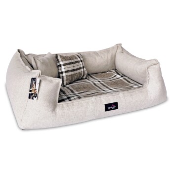 ® Orthopädisches Hundebett SCOTCH VISCO 2-in-1-Bezug Webstoff Mélange kariert beige 90 cm, 22 cm, 75 cm