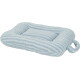 Light blue ribbed plush rectangular pet bed with raised bolstered sides and side carry loop