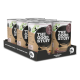 Tablett mit Dosen 'THE GOOD STUFF' mit schwarzem Logo, Pferdesymbol und der Aufschrift 'SUPERPREMIUM PETFOOD' auf dem Tablett.